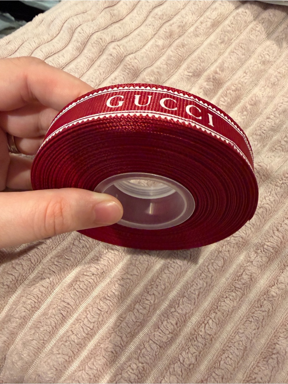 Gucci Red and White Logo Ribbon 36 yards